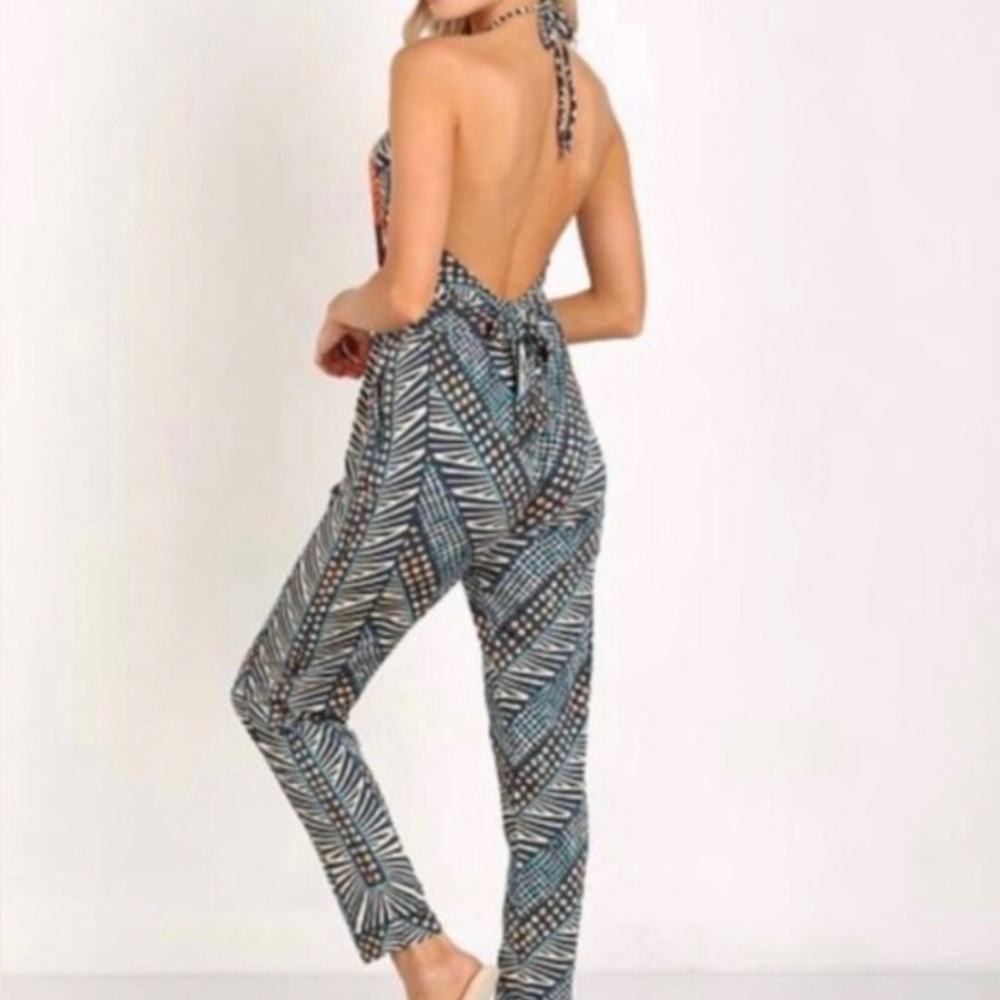 Mara Hoffman Blue & Black Geometric Halter Jumpsuit